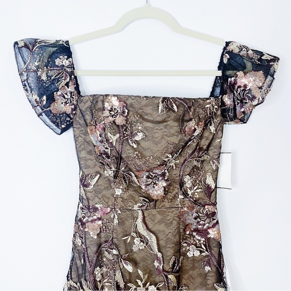 Dress the Population - Floral Sequins Off the Shoulder Dress - Picture 2 of 5